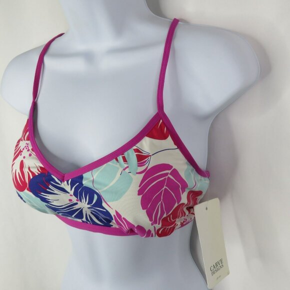 Carve Designs Hawaiian Print Swimsuit Top Size XL Pink Purple Aqua Racer Back - Picture 2 of 9